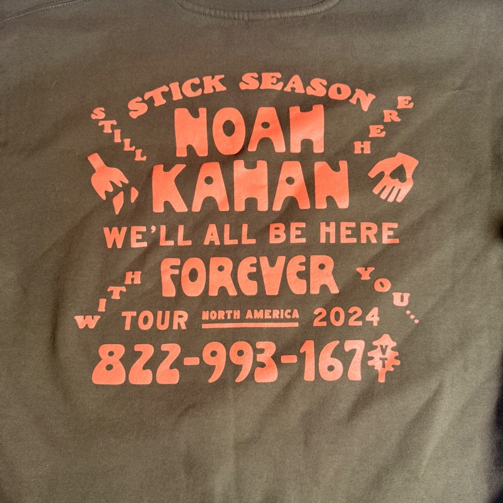 Noah Kahan Stick Season Tour 2024 Sweatshirt Medium Olive Green Cotton Blend